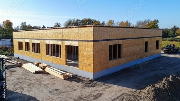 Fototapeta New Building Construction Site: Modern Structure Under Construction