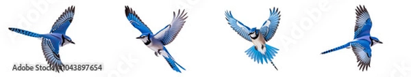 Fototapeta Blue Jay Flying Collection Set PNG isolated on transparent and white background
