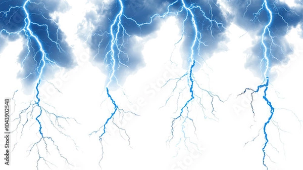 Fototapeta Striking Blue Lightning Bolts Illuminating Dramatic Cloudy Skies Generative AI