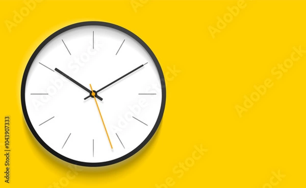 Obraz Classic clock image in realistic flat style, timer on yellow background. Business watch. Vector design element for you project