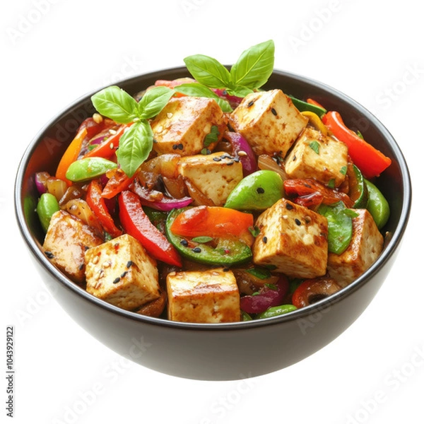 Obraz Colorful Tofu Stir-Fry, vibrant vegetables and tofu combined in a delicious, healthy dish, perfect for a quick meal.