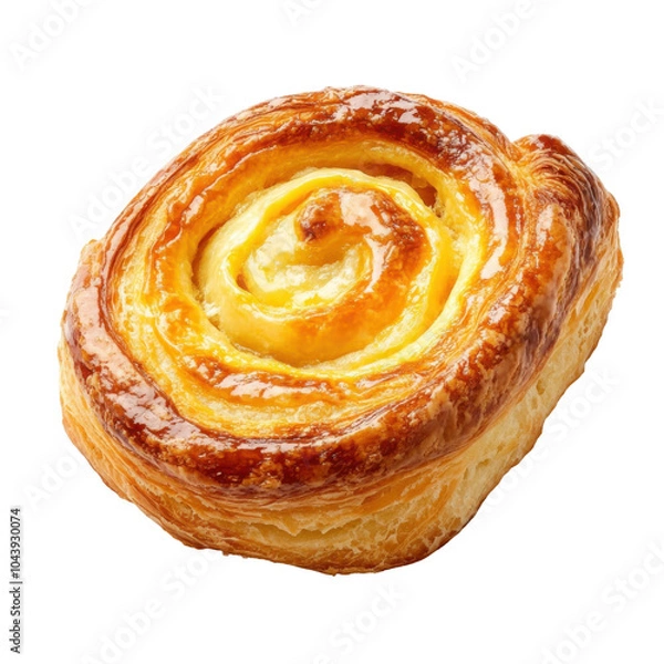Obraz Flaky Danish Pastry with Sweet Cheese Filling, A delightful treat featuring layers of buttery pastry enveloping a rich, creamy cheese center.