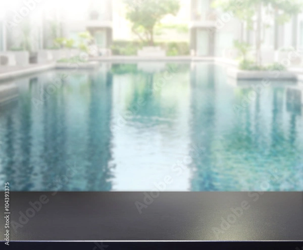 Fototapeta Wood Table Top of Background and Pool