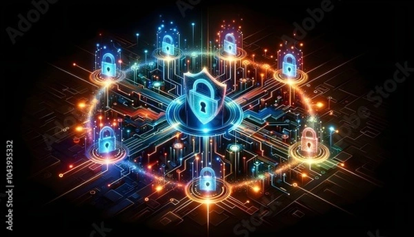 Obraz Abstract Cybersecurity Firewall with Data Streams and Encryption