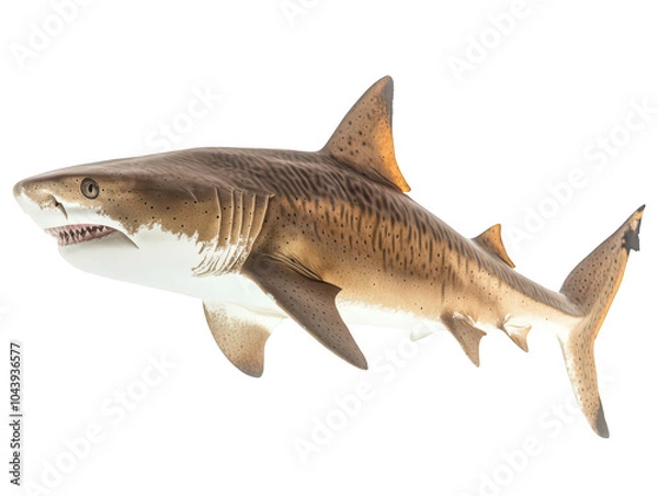 Fototapeta Detailed illustration of a tiger shark showcasing its distinctive stripes and sharp teeth.