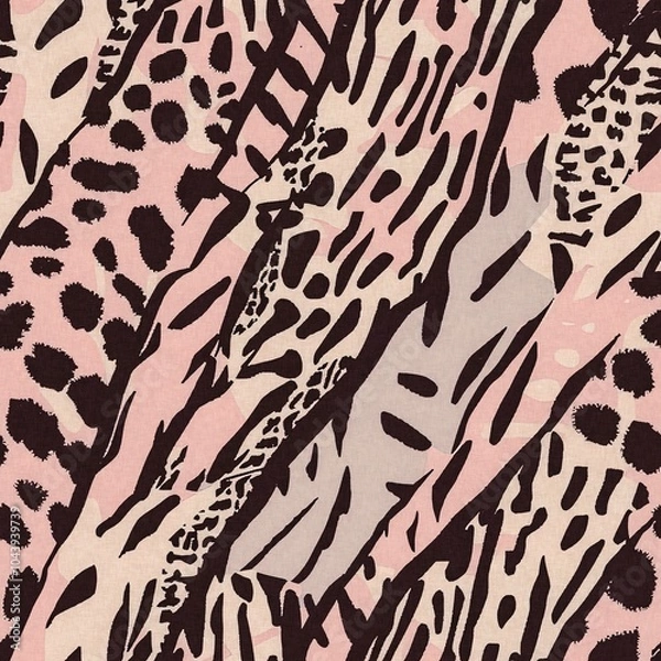 Obraz Fun girly camouflage pattern in vibrant stripes and spotted seamless design . Modern skin texture patched effect for festival and beach wear style in repeat .