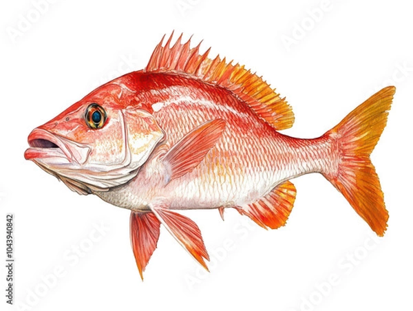 Fototapeta Vibrant illustration of a red snapper fish with striking orange and red hues.