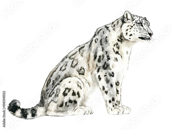Fototapeta Illustration of a majestic snow leopard in profile view, showcasing its distinctive spotted fur.