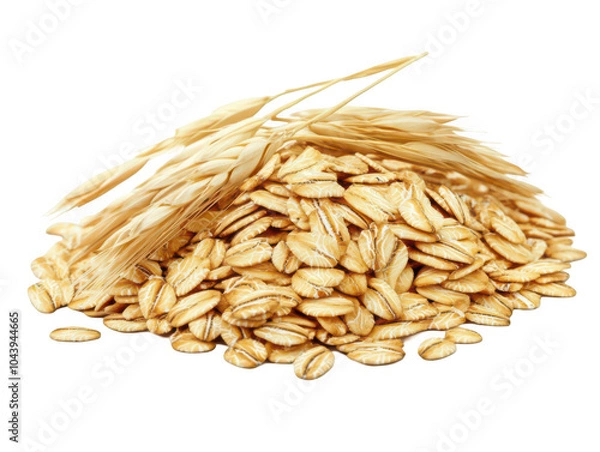 Fototapeta Pile of fresh oats with stalks isolated on white background.