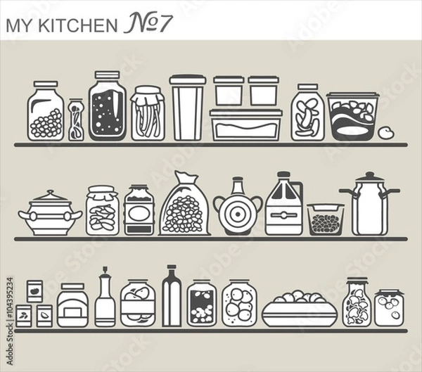 Obraz Kitchen utensils on shelves #7