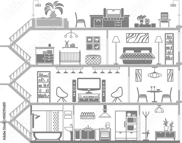 Obraz house interior silhouette. Vector illustration