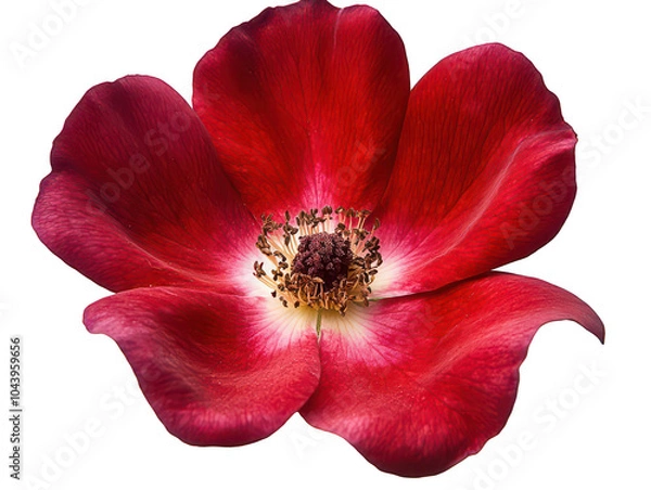 Fototapeta Close-up of a vibrant red flower with delicate petals and a detailed center.