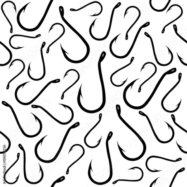 Fototapeta Fishing hooks eamless vector background.