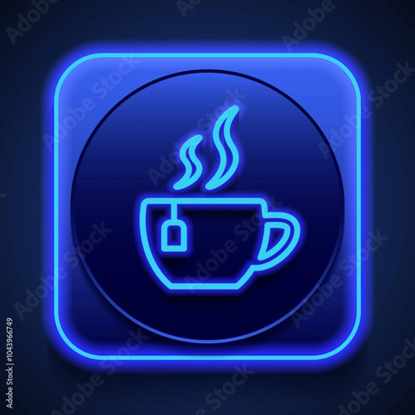 Fototapeta Cup of tea simple icon vector. Flat design. Blue neon style on button. With shadow