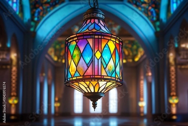 Fototapeta Colorful Stained Glass Chandelier in Elegant Setting