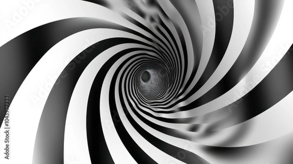 Fototapeta Abstract black and white spiral tunnel background with a blurred black hole at the end.