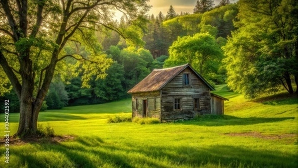 Fototapeta Minimalist Old House in a Serene Park Setting for Tranquil Nature Lovers
