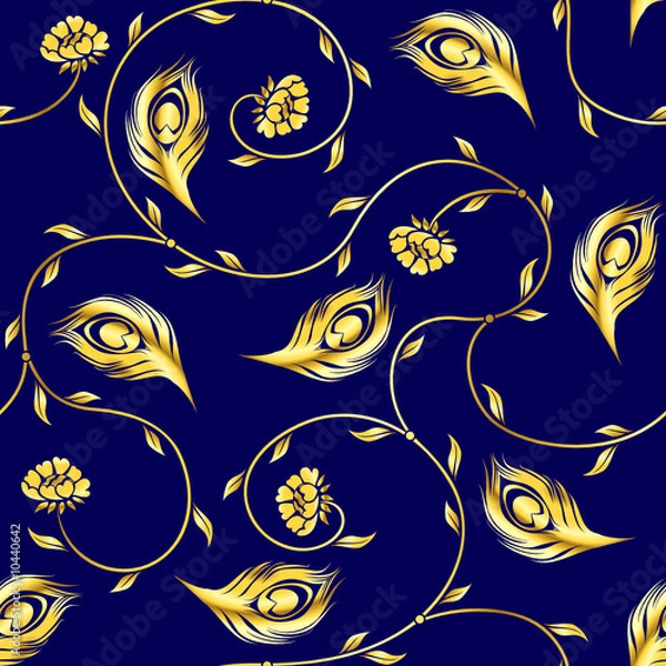 Fototapeta Seamless peacock sari pattern