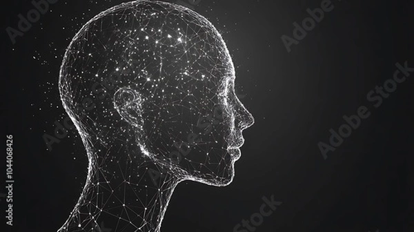 Fototapeta Human head in futuristic design formed by digital network connections