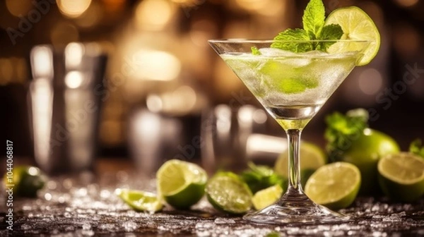 Fototapeta Refreshing Lime Cocktail with Mint: Perfect Summer Drink