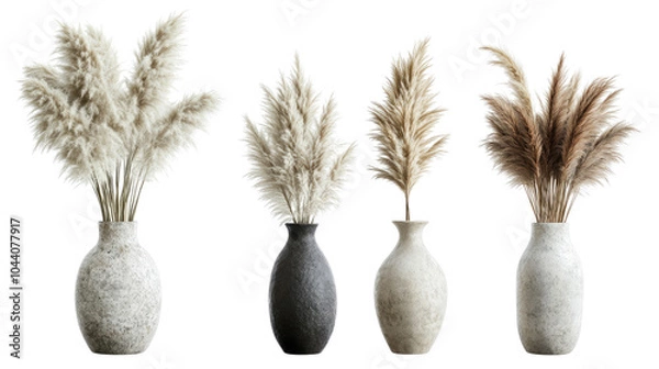 Fototapeta Decorative Pampas Grasses in Stylish Vases for Interior Design Ideas Generative AI