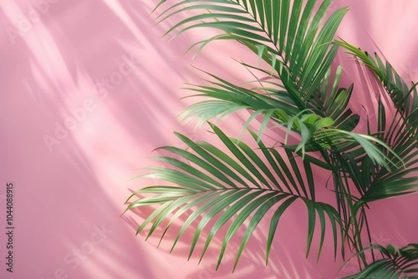 Fototapeta A palm tree in front of a pink wall