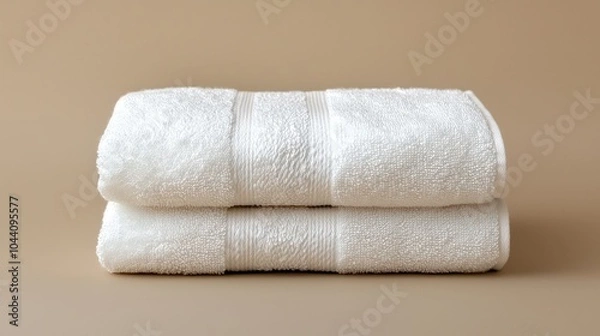 Fototapeta White cotton bathroom towel folded neatly on a solid background