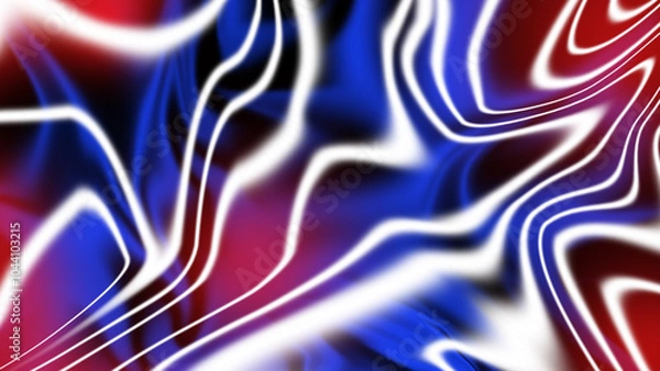 Fototapeta Abstract 4k wallpaper, surreal smooth blurred wavy white and blue lines and red lights on black background