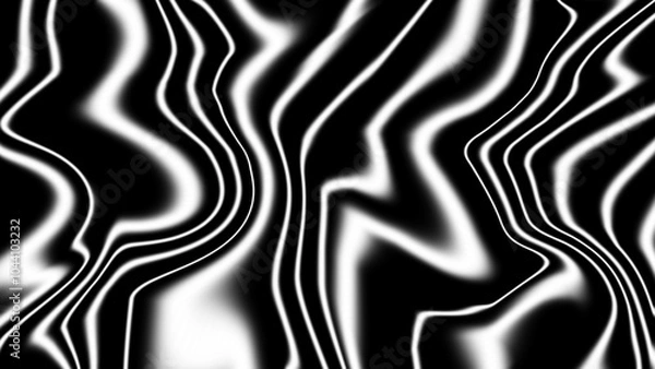 Fototapeta Abstract monochrome 4k wallpaper, surreal white smooth blurred wavy lines on black background
