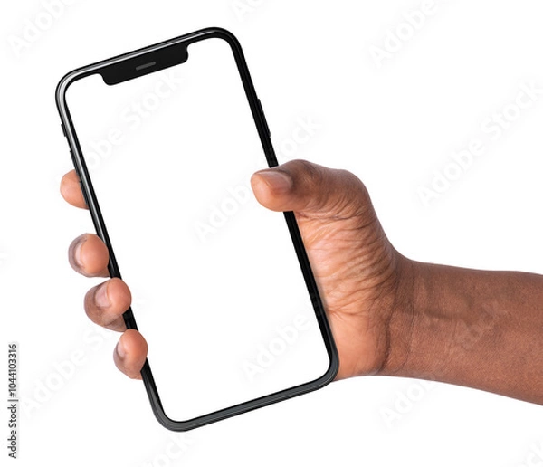 Fototapeta Mockup hand holding mobile phone with transparent background