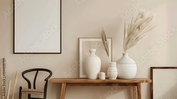 Fototapeta Modern Interior of Stylish Living Room ,Wall Mock Up, Frame , Poster with Beautiful Background, 3d render