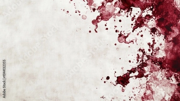 Obraz Abstract burgundy wine stains on white linen, forming organic splatters and patterns.