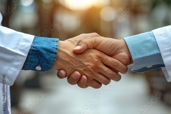 Obraz A professional handshake between healthcare providers signifying collaboration and trust in patient care