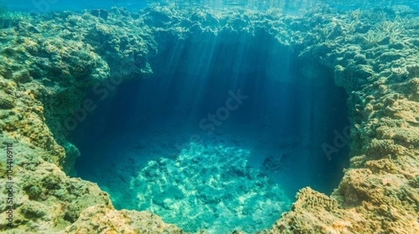 Fototapeta Submerged Secrets: Enchanting Underwater Hot Spring Oasis Teeming with Unique Marine Life in Deep Sea Exploration Photography