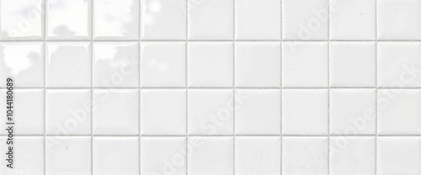 Fototapeta White square tiles with grout lines pattern