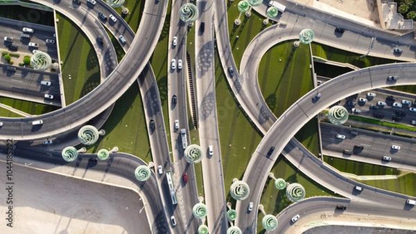 Obraz Riyadh City Saudi Arabia , Drone view of busy motorway The Green Field  KSA - Drones Photography