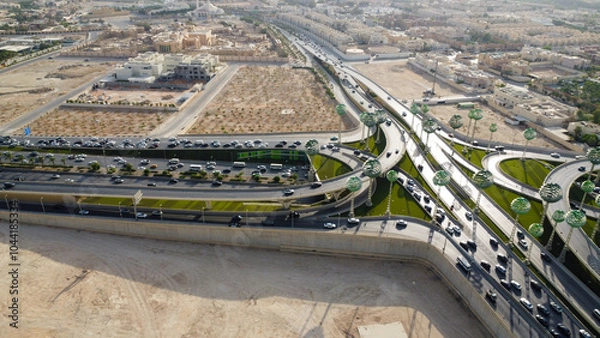 Obraz Riyadh City Saudi Arabia , Drone view of busy motorway The Green Field  KSA - Drones Photography