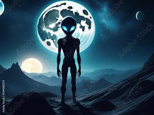 Obraz Alien Silhouetted Against a Moon in Sky