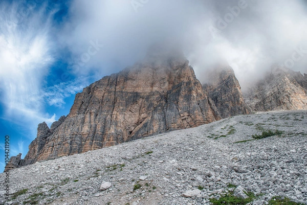 Obraz Clouds enveloping the iconic Tre Cime di Lavaredo mountains, italy