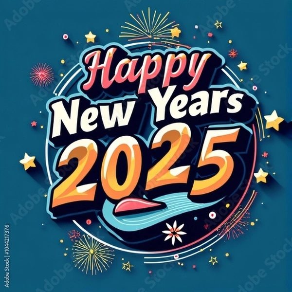 Fototapeta Happy New Year 2025 Circle Typography Design