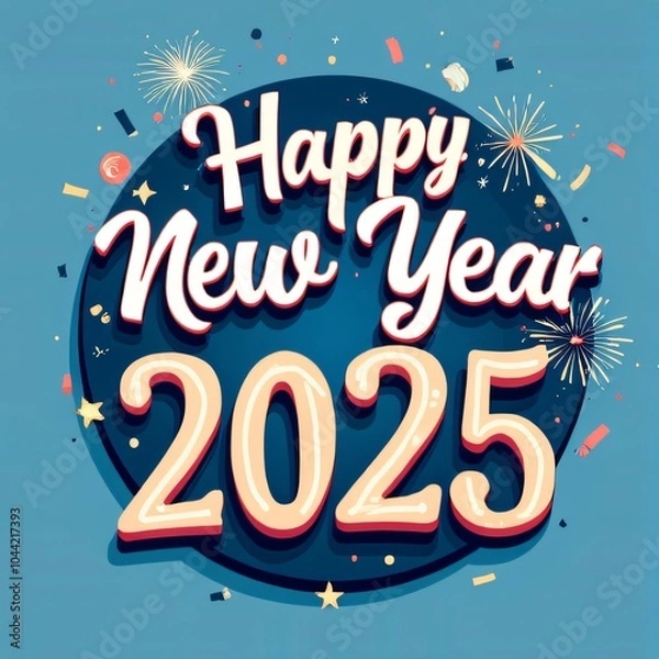 Fototapeta Happy New Year 2025 Circular Design with Confetti and Fireworks