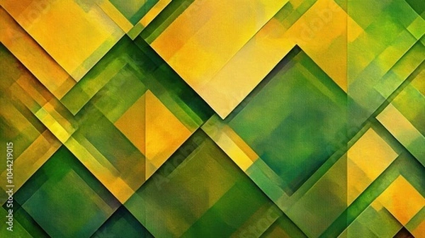 Fototapeta Colorful overlay of squares and rhombuses in varying shades of green and yellow forms a striking geometric abstraction with depth. Generative AI