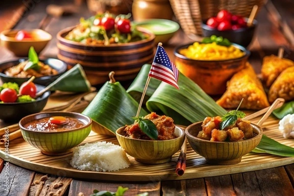 Fototapeta Slow Motion Food Photography with Malaysian Flags on Abstract Background for Culinary Art
