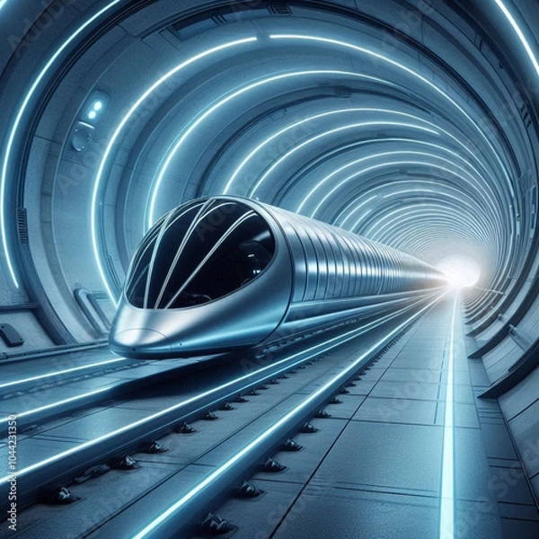 Obraz "Futuristic Hyperloop Pod in Motion
A hyperloop pod speeding through a futuristic tunnel, representing revolutionary high-speed transportation.