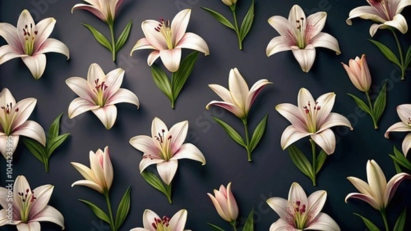 Obraz seamless dark background wallpaper backdrop with high angle Lily flower pattern