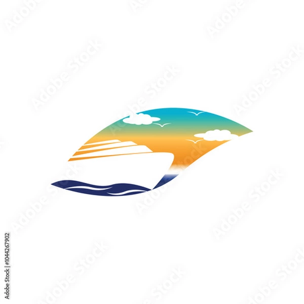 Fototapeta Sailing ship vector logo, gradient colors with leaf concept