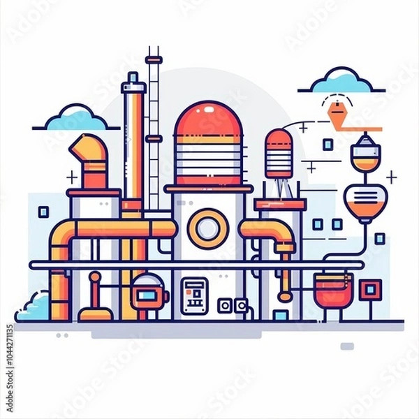 Fototapeta A cute cartoon Style ofA modern factory implementing Industry 40 technologies