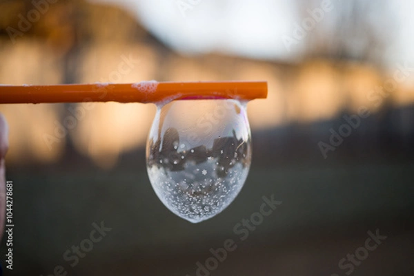 Fototapeta Frozen soap bubble in freezing temperatures