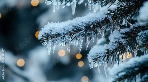 Fototapeta Frozen Pine Branch with Icicles