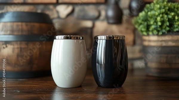 Fototapeta Custom printed insulated wine tumbler mockup on isolated background perfect for branding presentations product designs and promotional merchandise concepts.. Generative AI